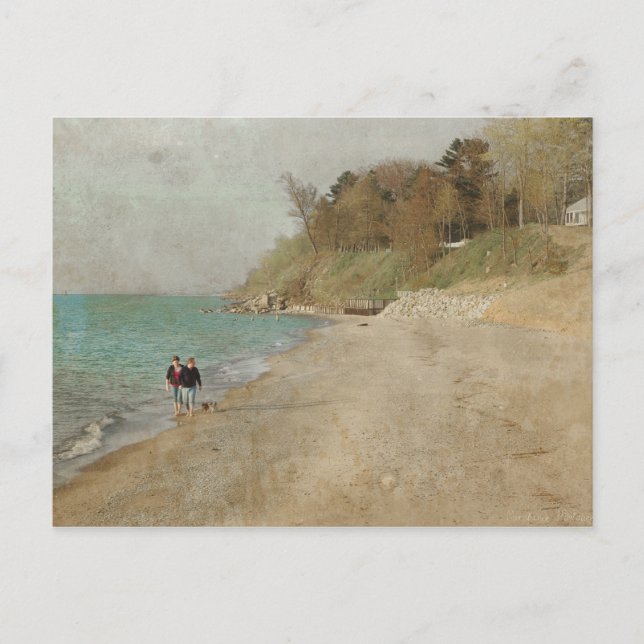 Vintager Spaziergang auf der Strandpostkarte Postkarte (Vorderseite)