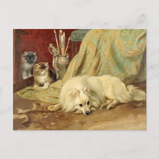 Vintager Spitz Hund Kittens Wright Barker Postkarte (Vorderseite)