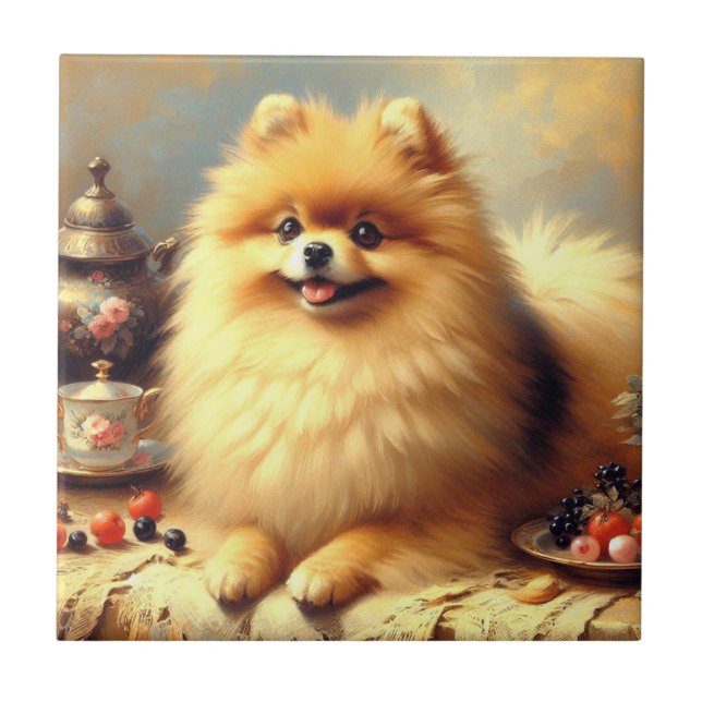 Vintager Spitz Hundeanstrich Fliese (Vorderseite)