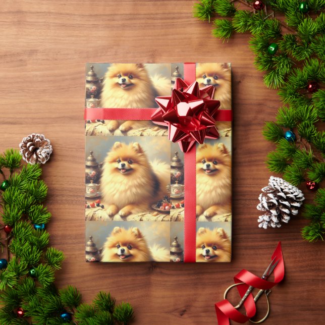 Vintager Spitz Hundeanstrich Geschenkpapier (Feiertagsgeschenk)