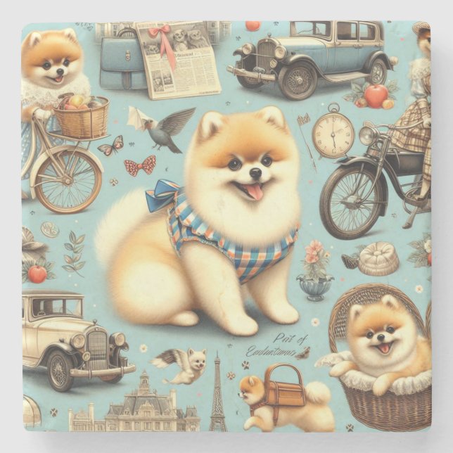 Vintager Spitz Nahtlose Illustration Steinuntersetzer (Vorderseite)