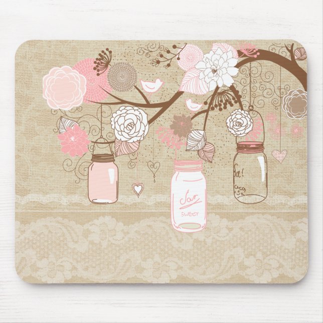 Vintager Spitze-u. Leinwand-Maurer-Glas-Baum Mousepad (Vorne)