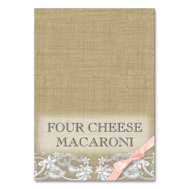 Vintager Spitzen- und Blush-Bow-Essenzzent Tischnummer (Vorderseite)