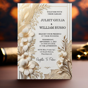 Vintager Spitzenflora-Goldfilm Embossed Wedding Einladung
