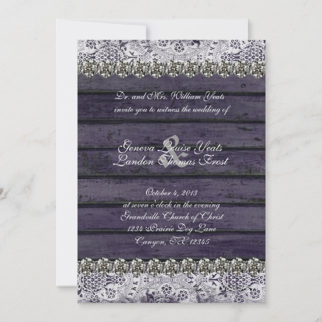 Vintager Spitzenholz-Kristall Hochzeitseinladung Einladung (Vorderseite)