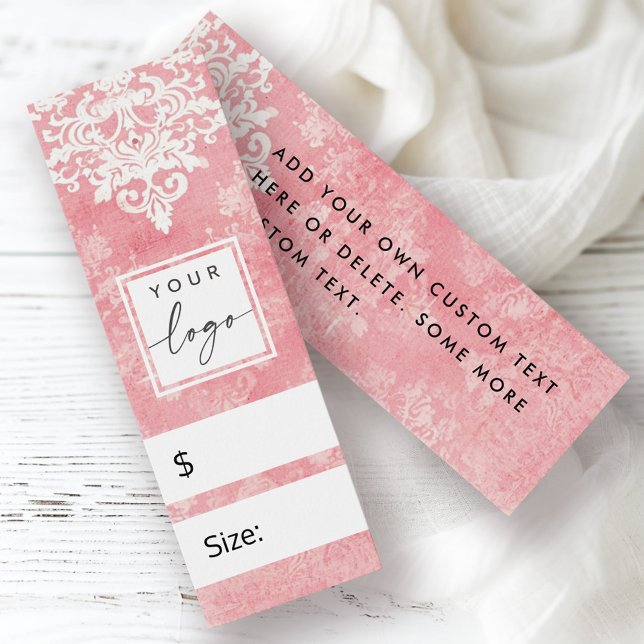 Vintager Spitzenschablone-Damast-Rosa-Preis hängen (Vintage lace stencil damask pink price hang tag)