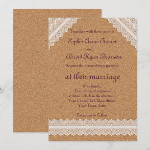 Vintager Spitzenweinkork Einladung zur Hochzeit