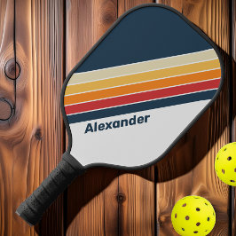 Vintager Sport Verblendeter Regenbogen Streifen mi Pickleball Schläger