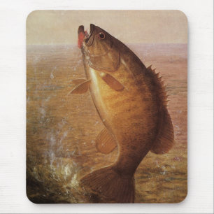 Vintager Sportfisch, Largemouth Brown Bass Fish Mousepad