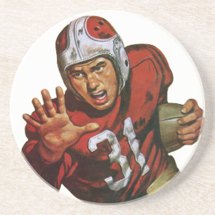 Vintager Sportfußball-Spieler, der auf der Rücksei Getränkeuntersetzer