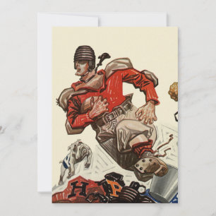 Vintager Sportfußballspieler mit Hundeleistung Einladung