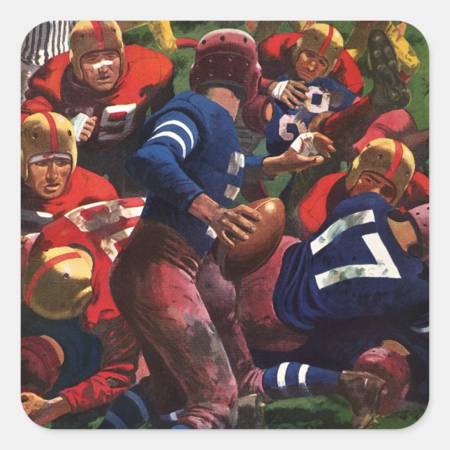 Vintager Sportfußballspieler Quarterback Quadratischer Aufkleber (Vorderseite)
