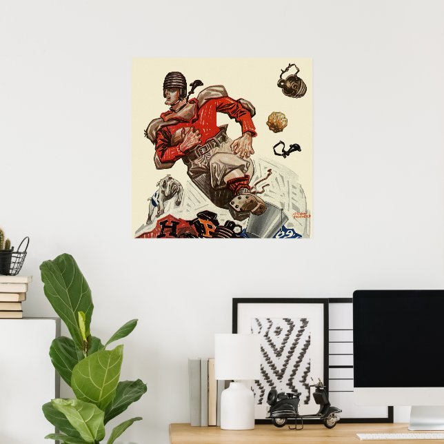 Vintager Sportfußballspieler und Bulldog-Maskottch Poster (Heimbüro)