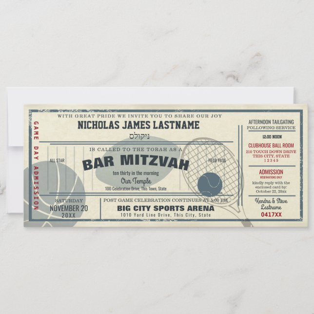 Vintager Sportpass Bar Mitzvah Einladung (Vorderseite)