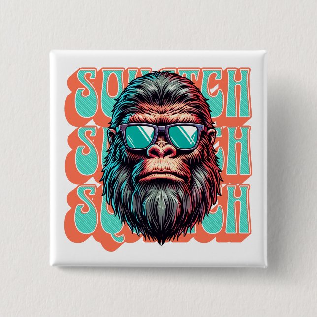 Vintager Squatch Retro Style Comic Pop Art Button (Vorderseite)