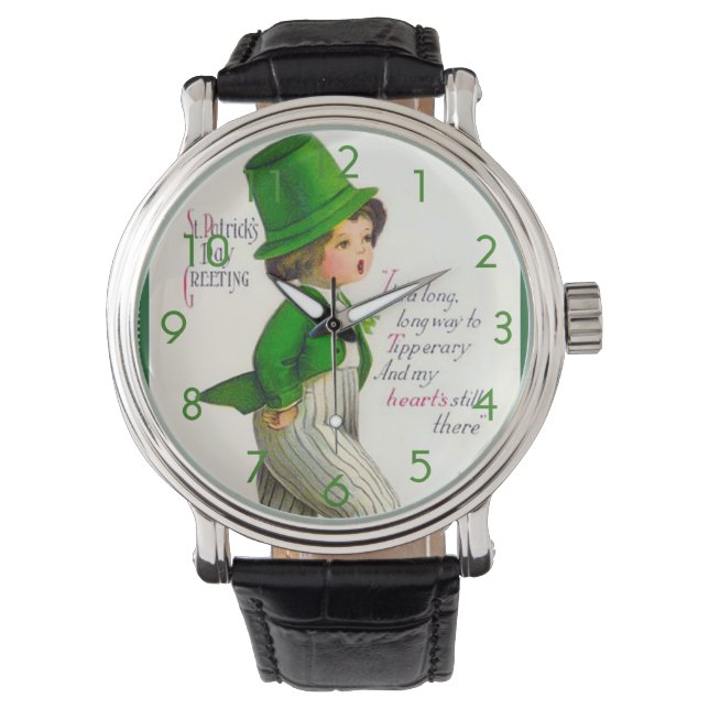Vintager St. Patrick's Day Gruß Armbanduhr (Vorderseite)