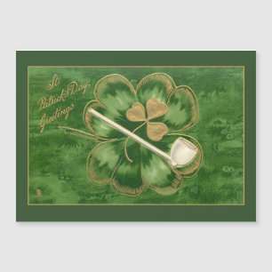 Vintager St. Patrick's Day Gruß mit Kleeblatt Magnetkarte