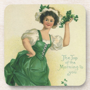 Vintager St. Patrick's Day Irish Lass mit Clovers Getränkeuntersetzer