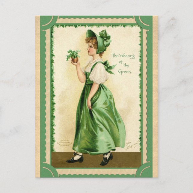 Vintager St. Patricks Day Wearing the Green Postkarte (Vorderseite)