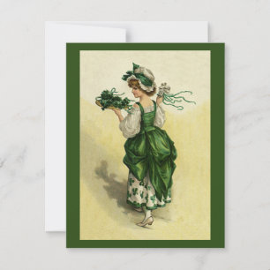 Vintager St. Patrick's Day, Woman Green Kleeblatts Karte
