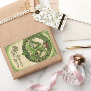 Vintager St. Patrick's Day, Wreath mit Irish Lass Rechteckiger Aufkleber