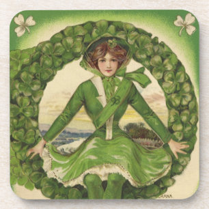 Vintager St. Patrick's Day, Wreath mit Irish Lass Untersetzer