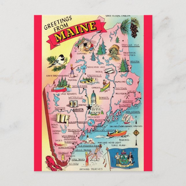 Vintager Staat der Maine Postkarte (Vorderseite)
