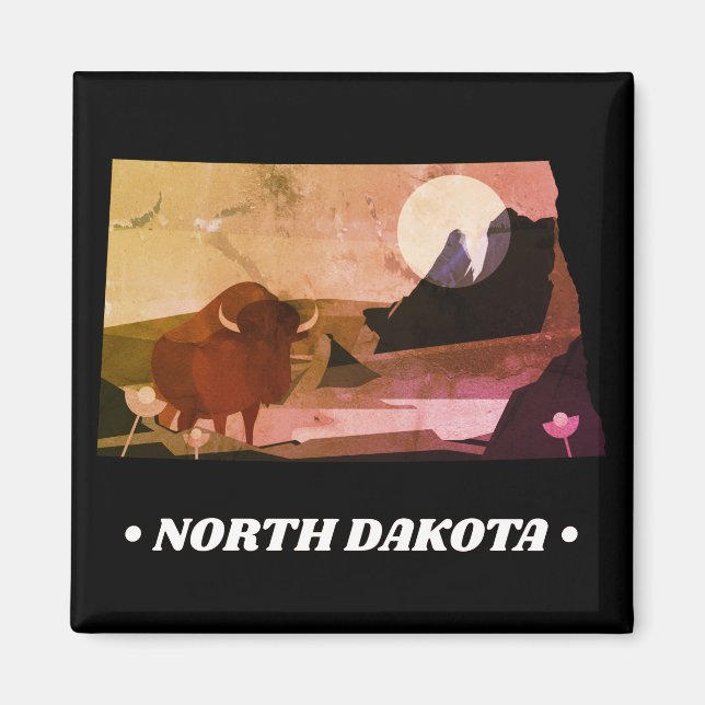 Vintager Staat Magnet von North Dakota (Vorne)