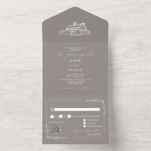 Vintager Stall Rustikal Graue QR UAWG Farm Hochzei All In One Einladung