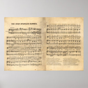 Vintager Star Spangled Banner Song Sheet Texte Poster