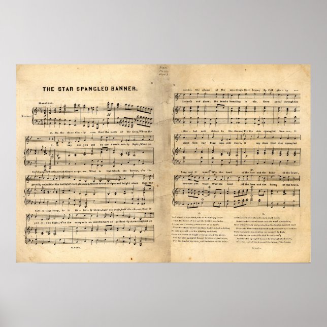 Vintager Star Spangled Banner Song Sheet Texte Poster (Vorne)