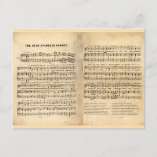 Vintager Star Spangled Banner Song Sheet Texte Postkarte