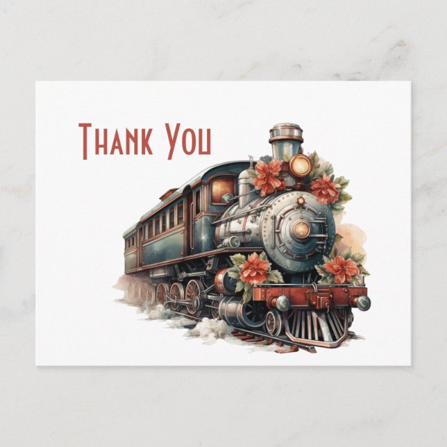 Vintager Steam Train Retro Weihnachten Vielen Dank Postkarte (Vorderseite)