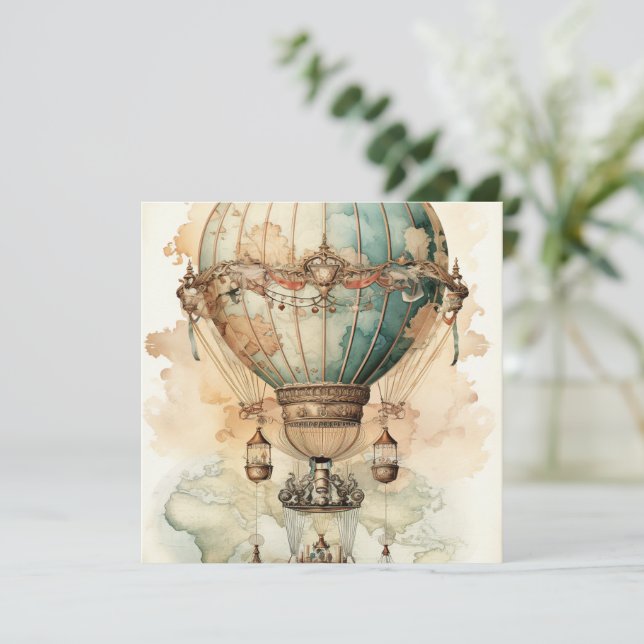 Vintager Steampunk Blue Hot Air Ballon (2) (Stehend Vorderseite)