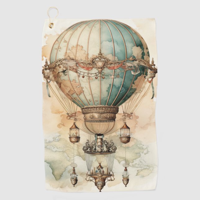Vintager Steampunk Blue Hot Air Ballon (2) Golfhandtuch (Vorderseite)