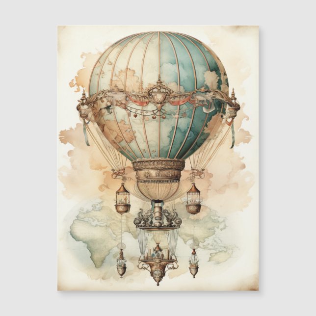 Vintager Steampunk Blue Hot Air Ballon (2) Magnetkarte (Vorderseite)