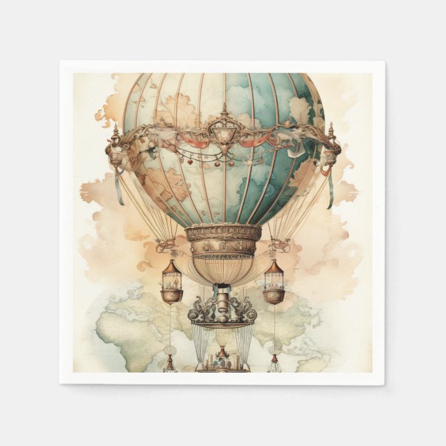 Vintager Steampunk Blue Hot Air Ballon (2) Serviette (Vorderseite)