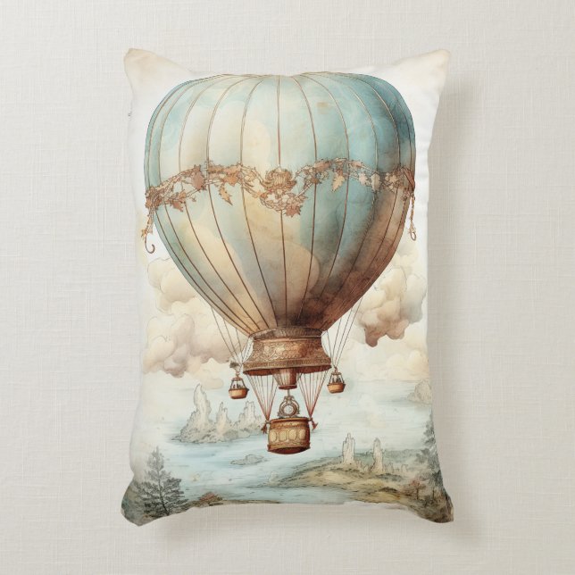 Vintager Steampunk-Heißluftballon (2) Dekokissen (Vorderseite(Vertikal))
