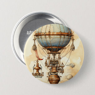 Vintager Steampunk-Heißluftballon (3) Button