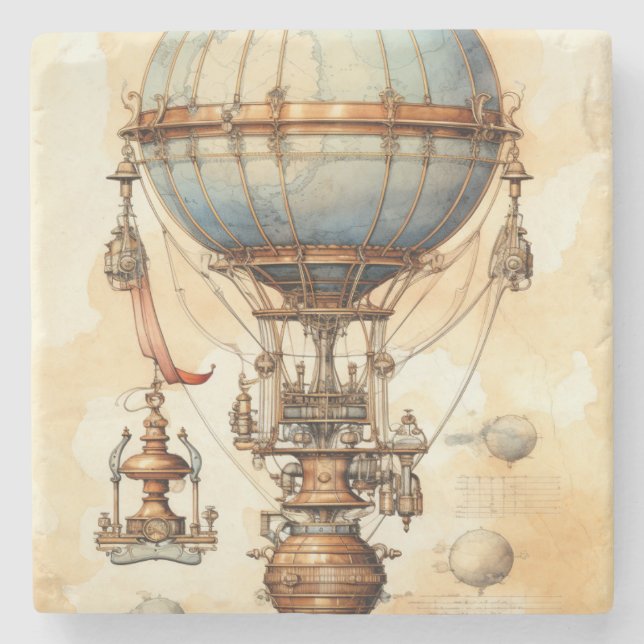 Vintager Steampunk-Heißluftballon (3) Steinuntersetzer (Vorderseite)
