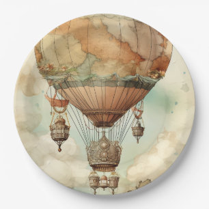Vintager Steampunk-Heißluftballon (5) Pappteller