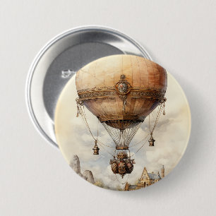 Vintager Steampunk Heißluftballon Button