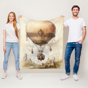 Vintager Steampunk Heißluftballon Fleecedecke
