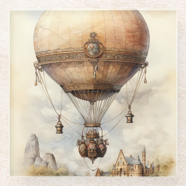 Vintager Steampunk Heißluftballon Glasuntersetzer (Vorderseite)