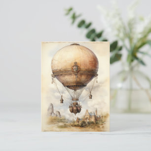 Vintager Steampunk Heißluftballon Postkarte