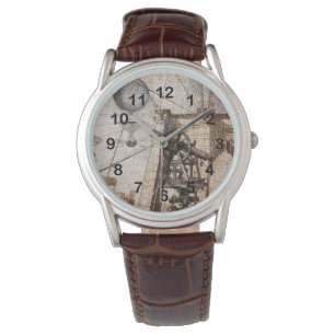 Vintager steampunk Heißluftballon und -teleskop Armbanduhr