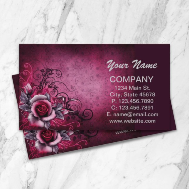 Vintager Steampunk magenta rosa Rose Visitenkarte (vintage grunge steampunk magenta pink Rose Business Card)