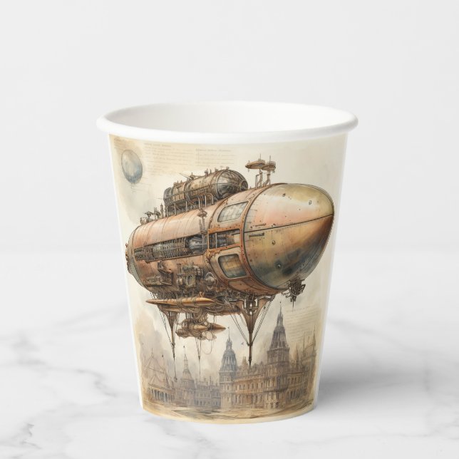Vintager Steampunk Zeppelin (12) Pappbecher (Vorderseite)