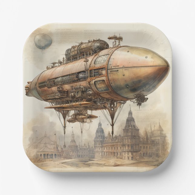 Vintager Steampunk Zeppelin (12) Pappteller (Vorderseite)