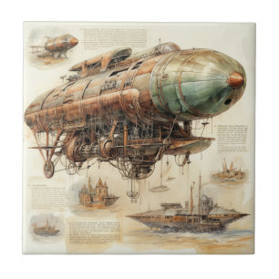 Vintager Steampunk Zeppelin (4) Fliese